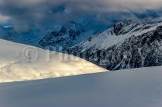 View of the Meije while descending from the Emparis plateau on snowshoes