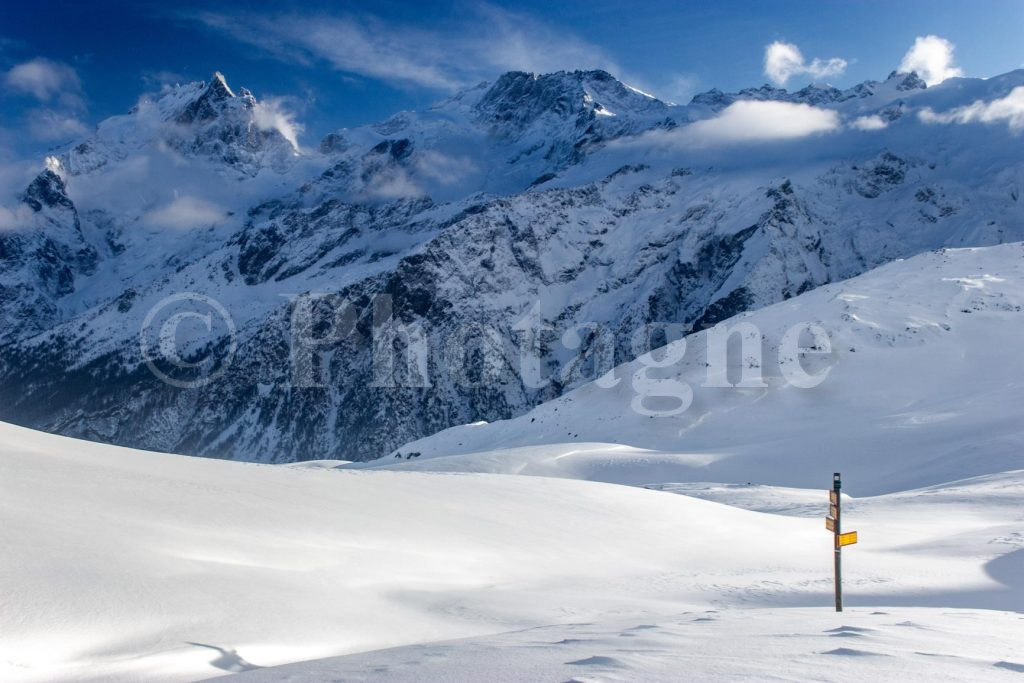 La Meije in winter from the Emparis plateau