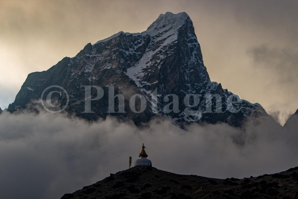 Stupa and Taboche on the Three Passes Trek