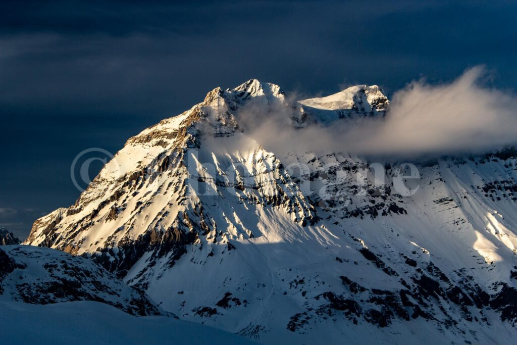 Grande Casse in winter at sunset