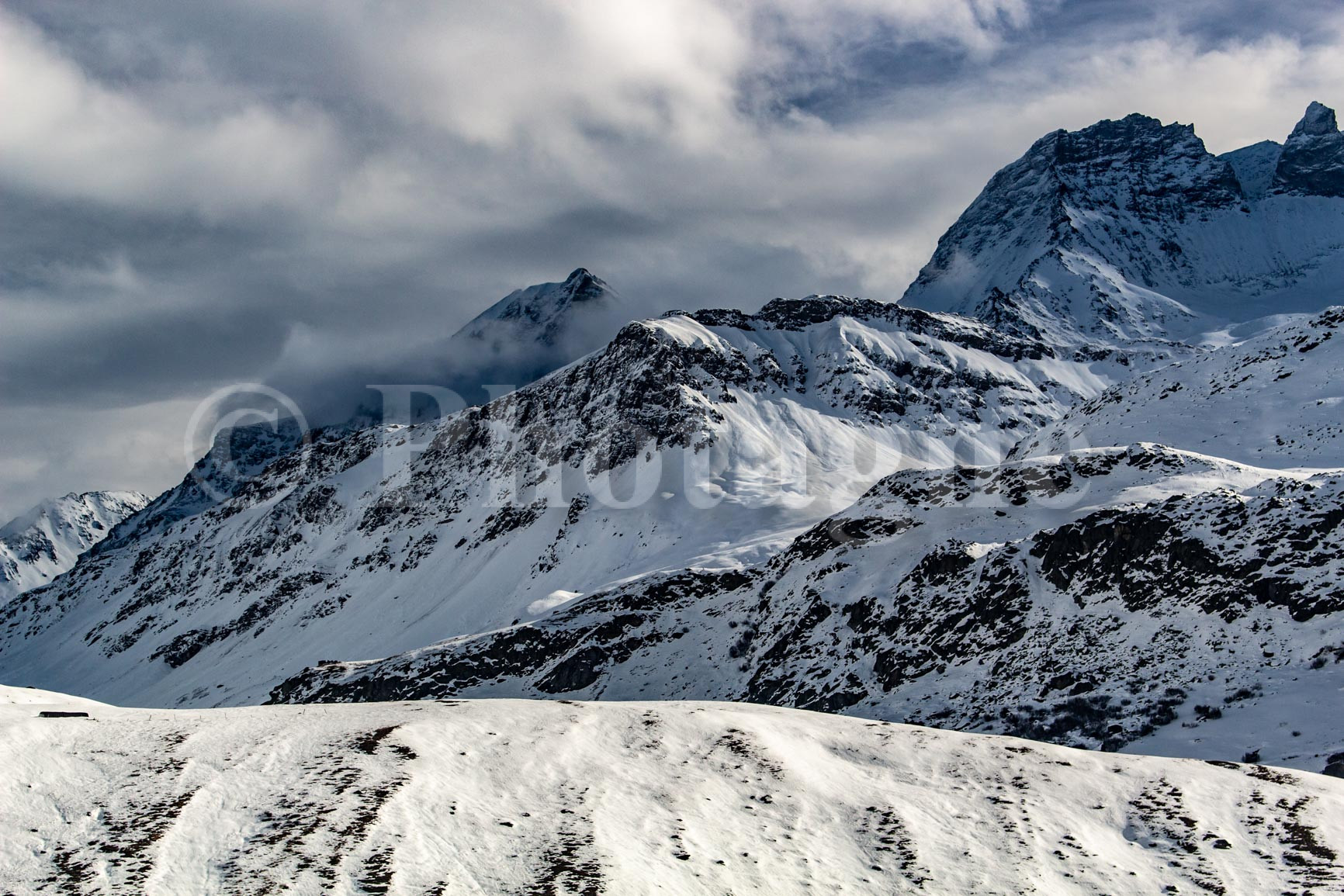 Landscape of snow-capped peaks in Vanoise