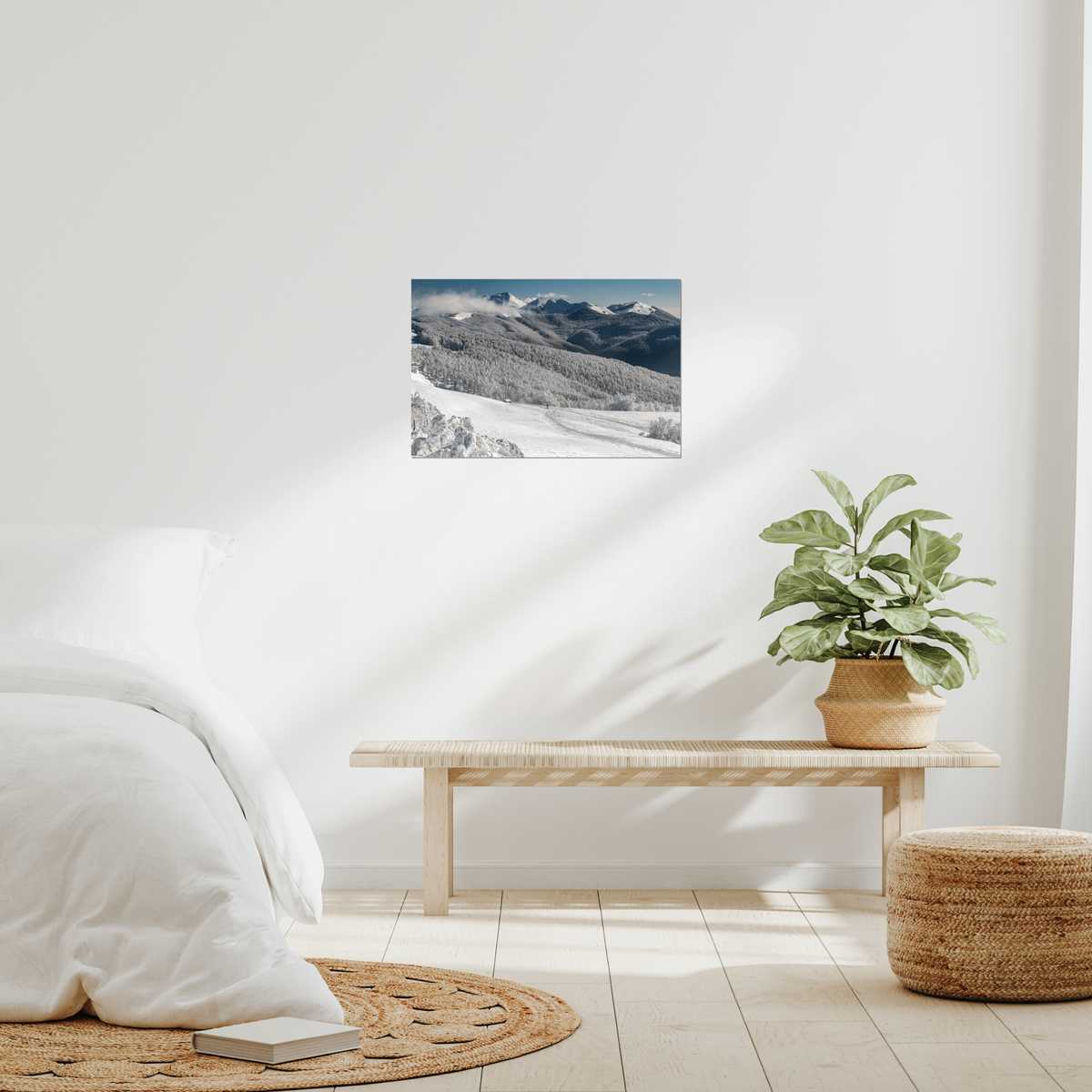 Pixxprint Sun in Montagna d'inverno Stampa su Tela 70x70 cm Artistica